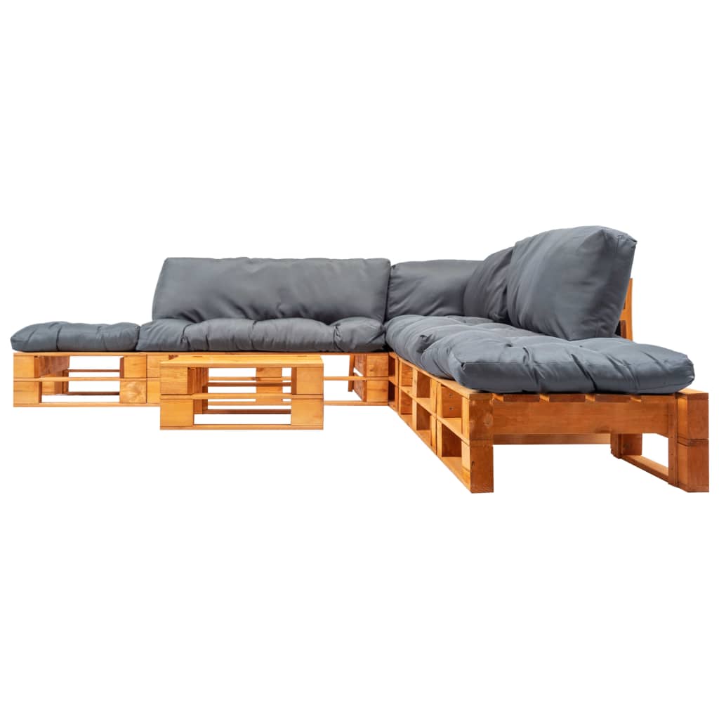 6-delige Loungeset pallet met rode kussens hout