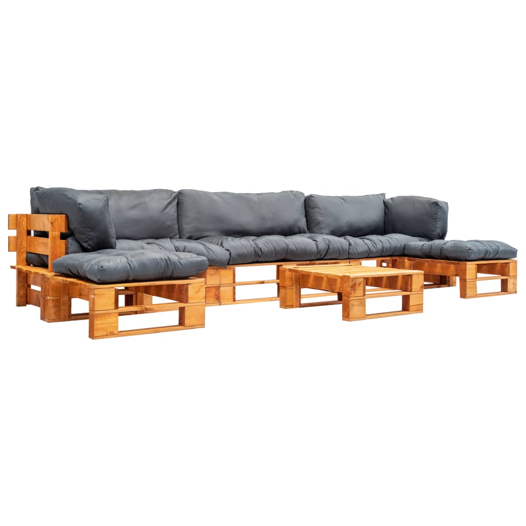 6-delige Loungeset pallet met grijze kussens hout