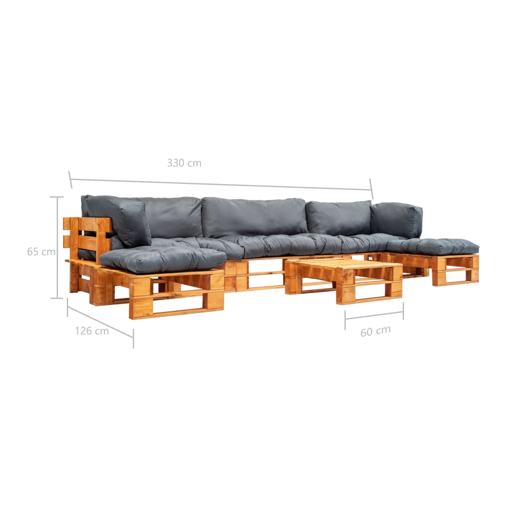 6-delige Loungeset pallet met grijze kussens hout