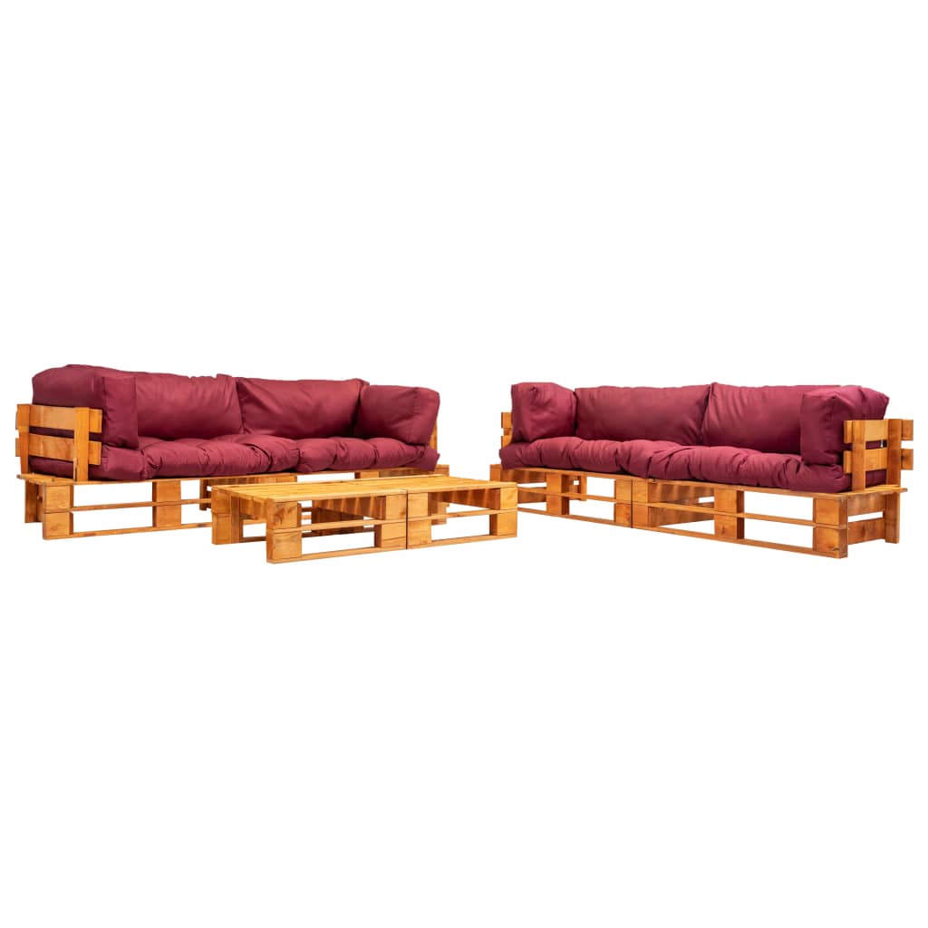 6-delige Loungeset pallet met rode kussens hout