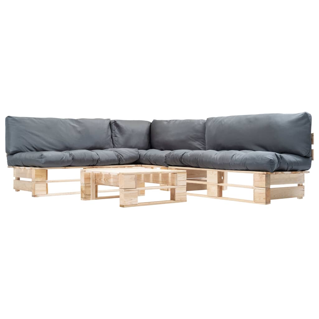 4-delige Loungeset pallet met rode kussens hout