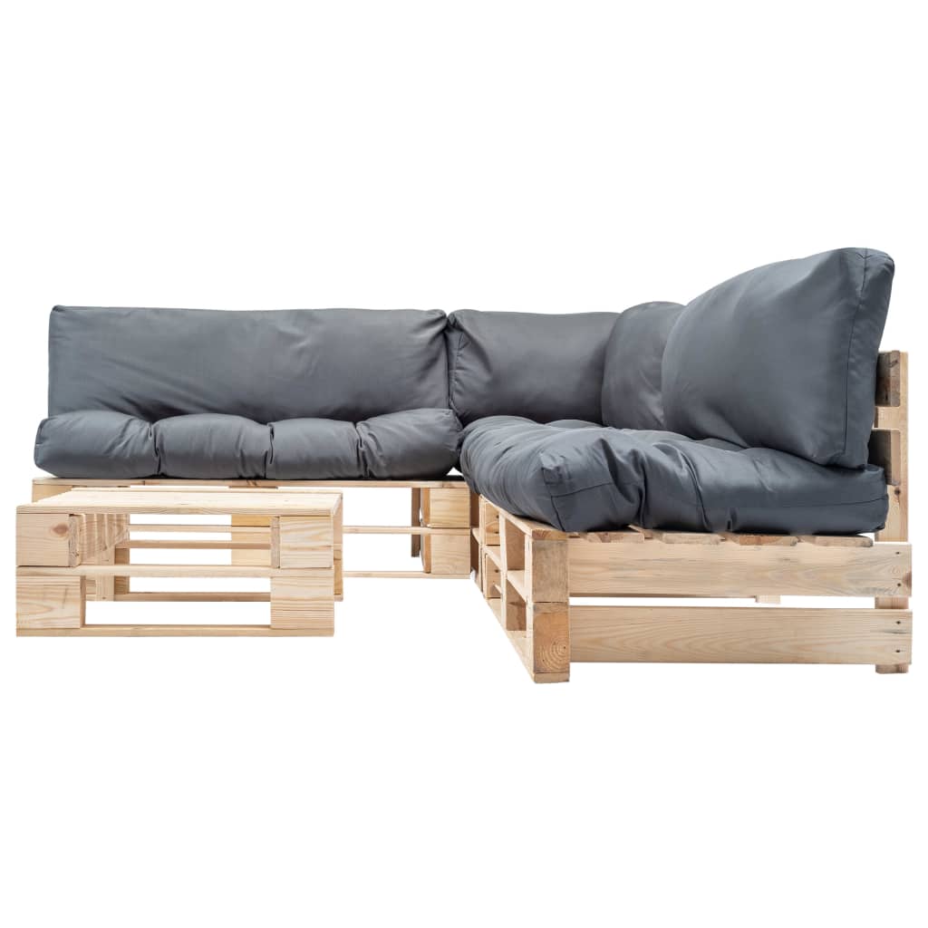 4-delige Loungeset pallet met rode kussens hout