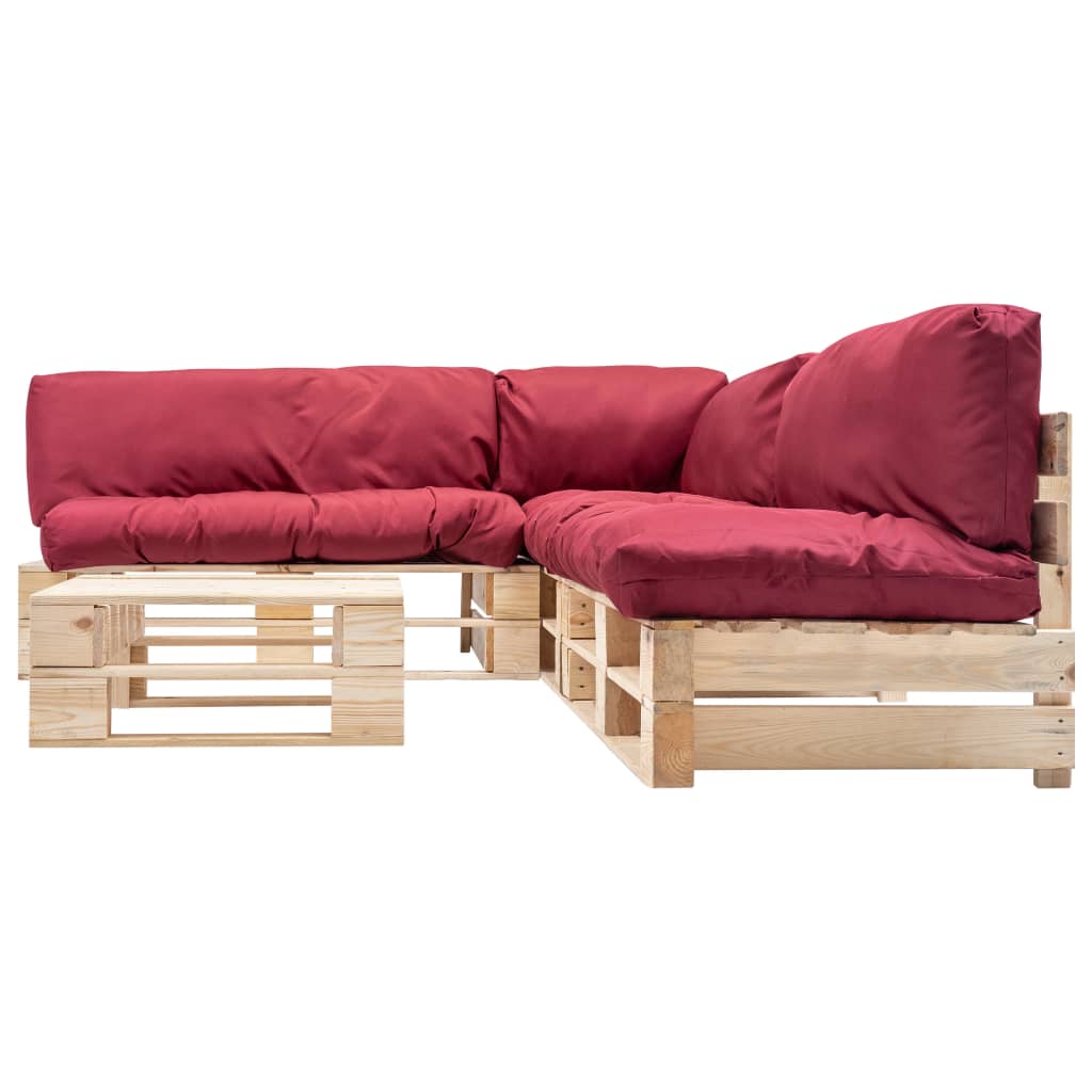 4-delige Loungeset pallet met rode kussens hout