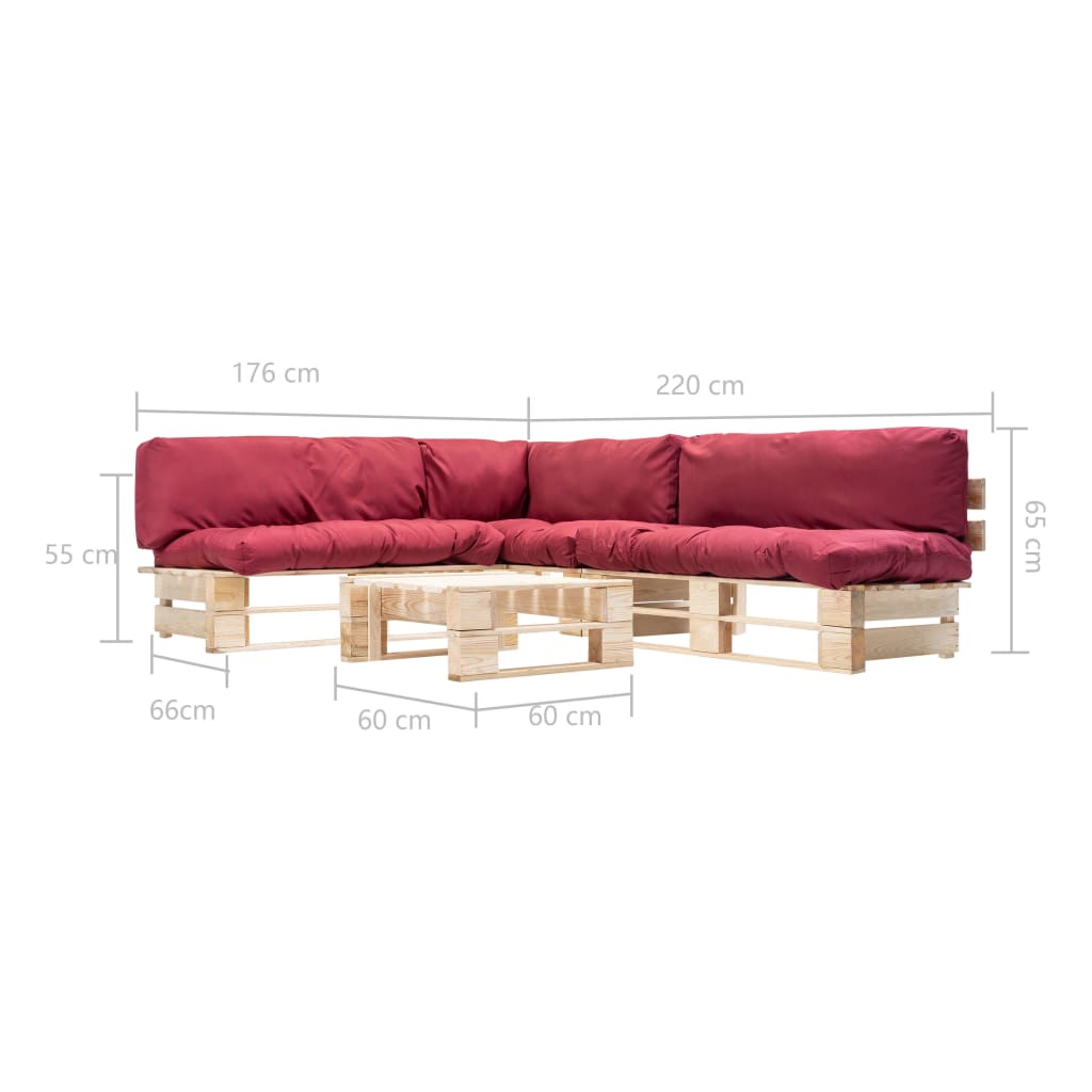 Ensemble lounge palette 4 pièces avec coussins en bois rouge