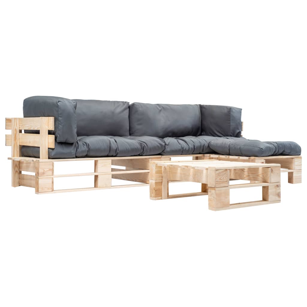 4-delige Loungeset pallet met rode kussens hout