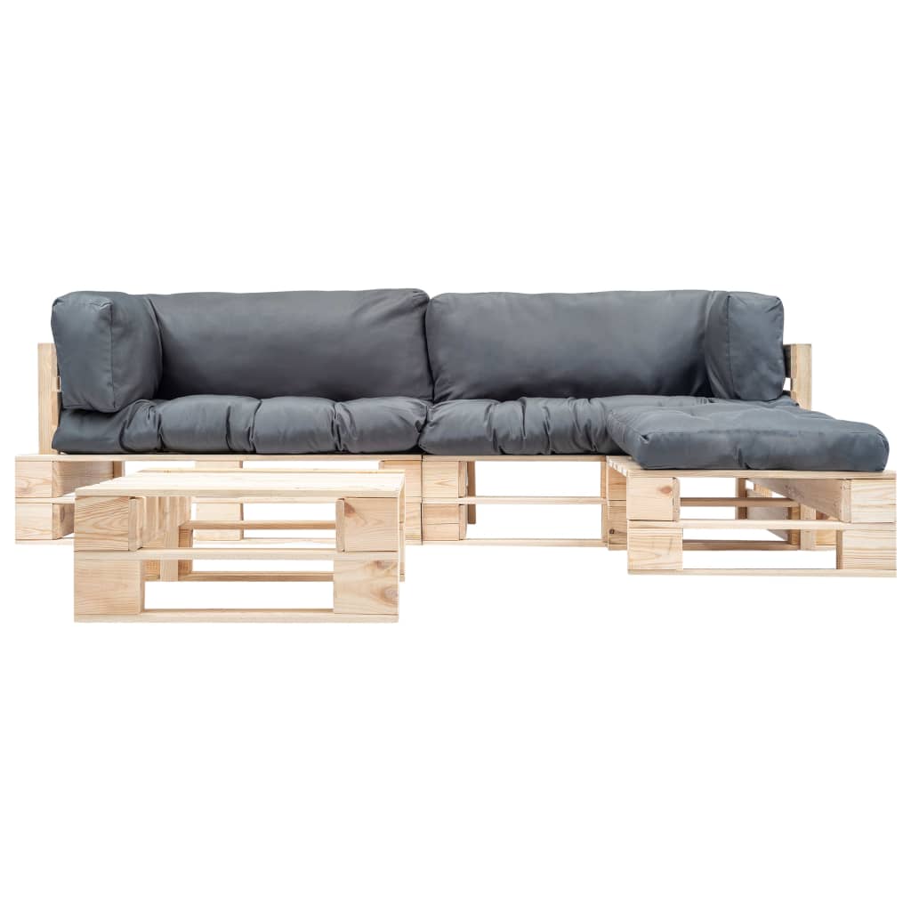 4-delige Loungeset pallet met rode kussens hout