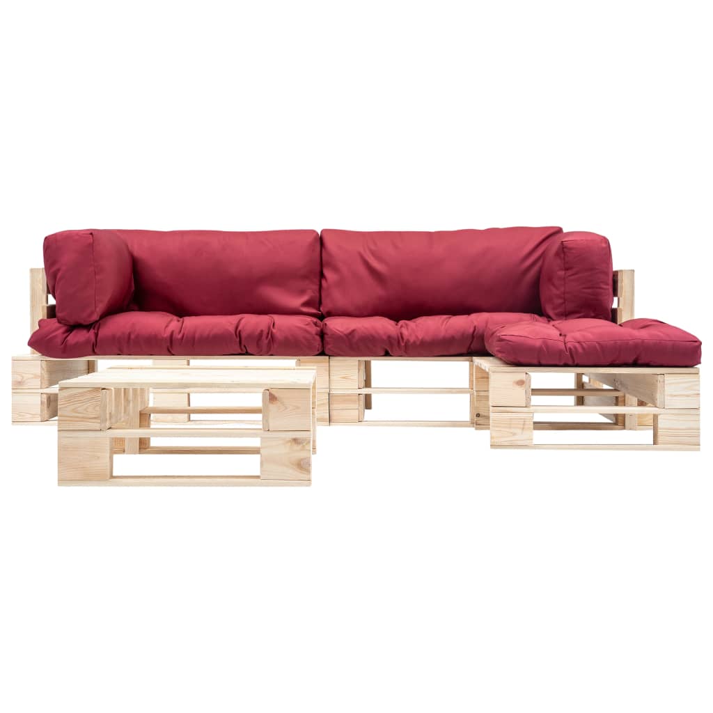 Ensemble lounge palette 4 pièces avec coussins en bois rouge