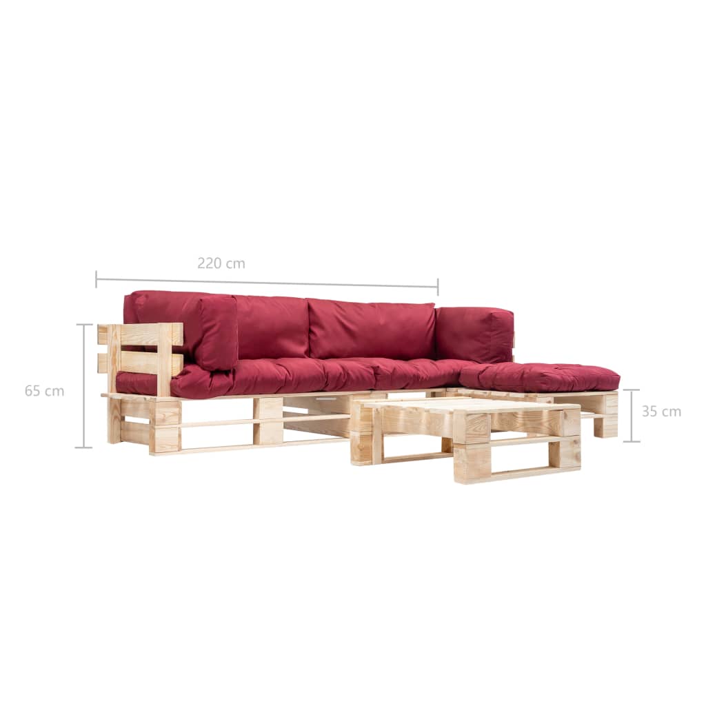 Ensemble lounge palette 4 pièces avec coussins en bois rouge