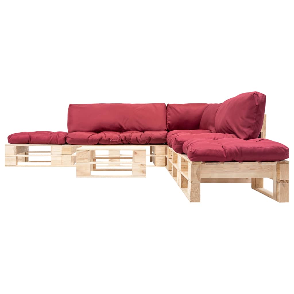 6-delige Loungeset pallet met rode kussens hout