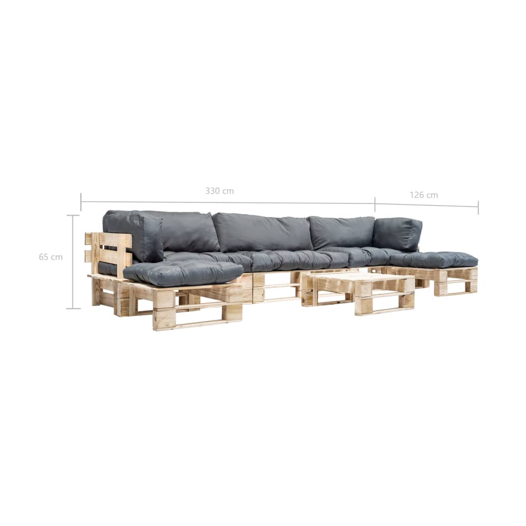 6-delige Loungeset pallet met grijze kussens hout