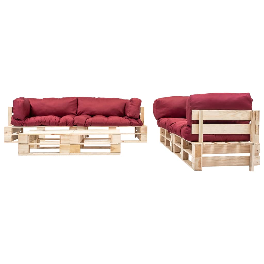 Ensemble lounge palette 6 pièces avec coussins en bois rouge