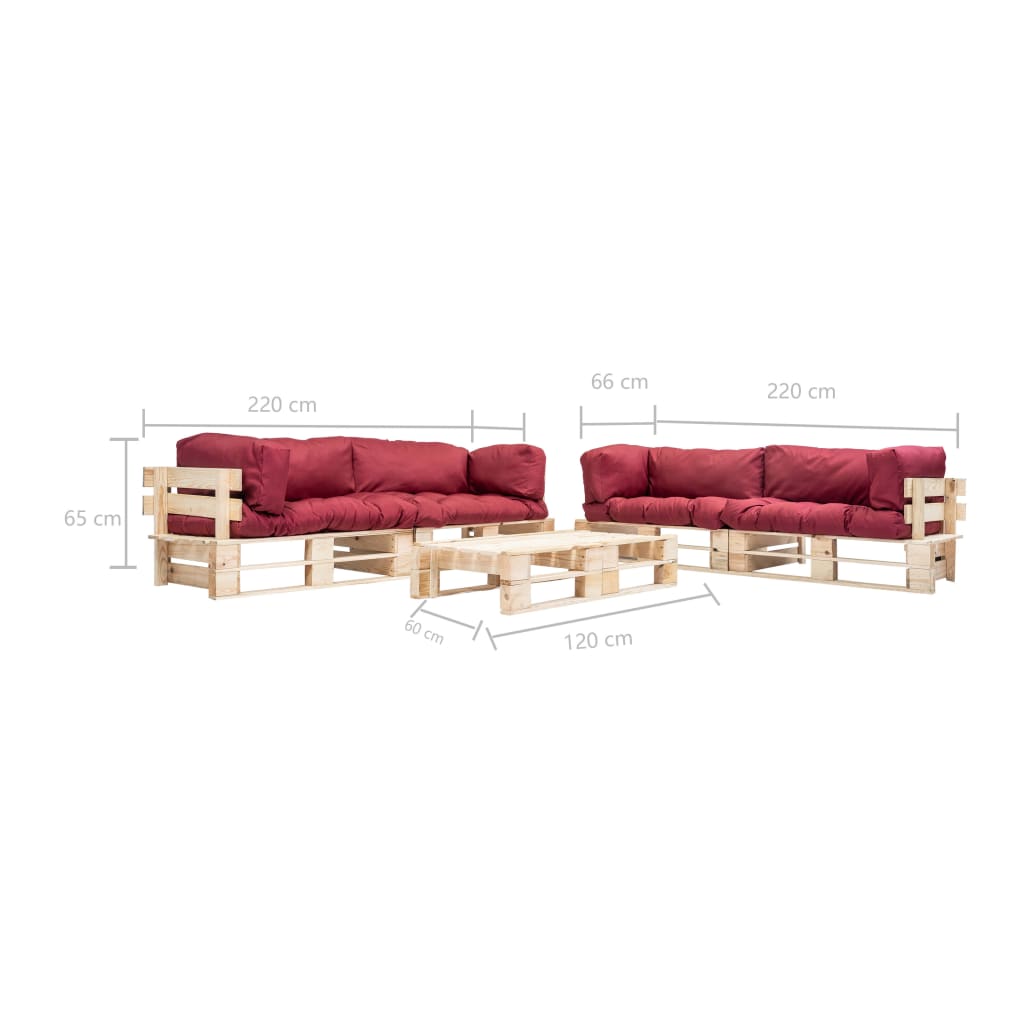 Ensemble lounge palette 6 pièces avec coussins en bois rouge