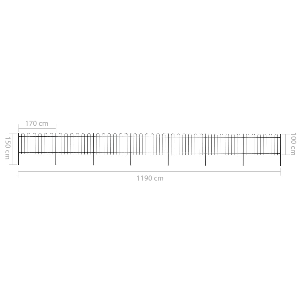 Tuinhek met ronde bovenkant 15,3x0,8 m staal zwart