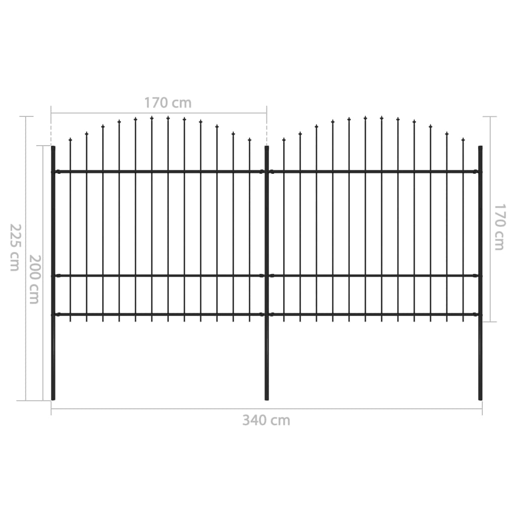 Tuinhek met speren bovenkant (1,5-1,75)x1,7 m staal zwart