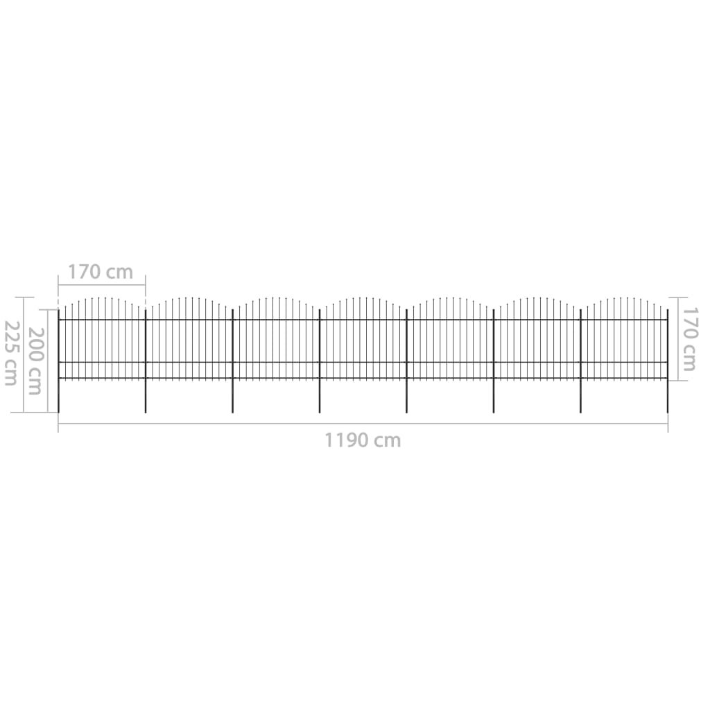 Tuinhek met speren bovenkant (1,5-1,75)x1,7 m staal zwart