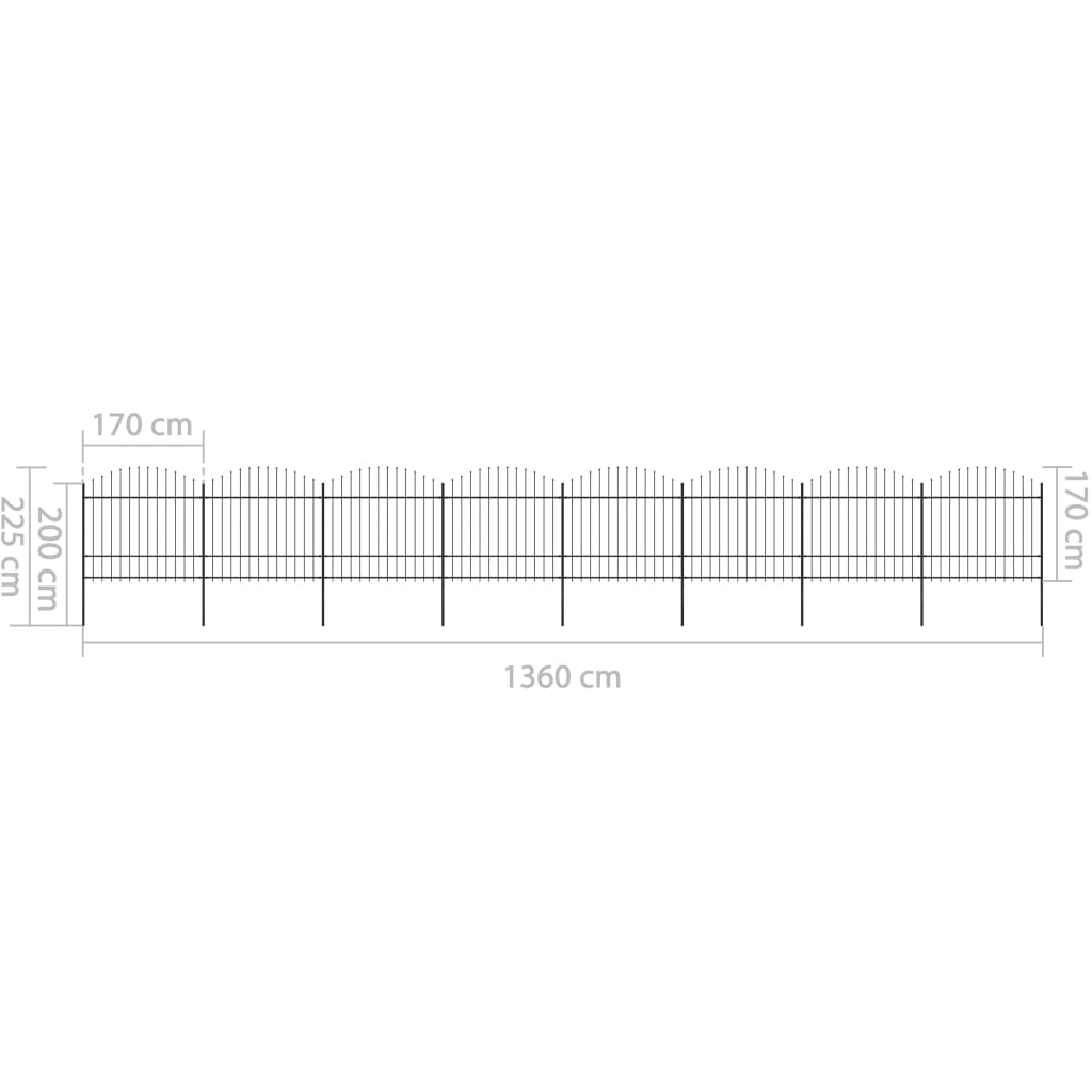 Tuinhek met speren bovenkant (1,5-1,75)x1,7 m staal zwart