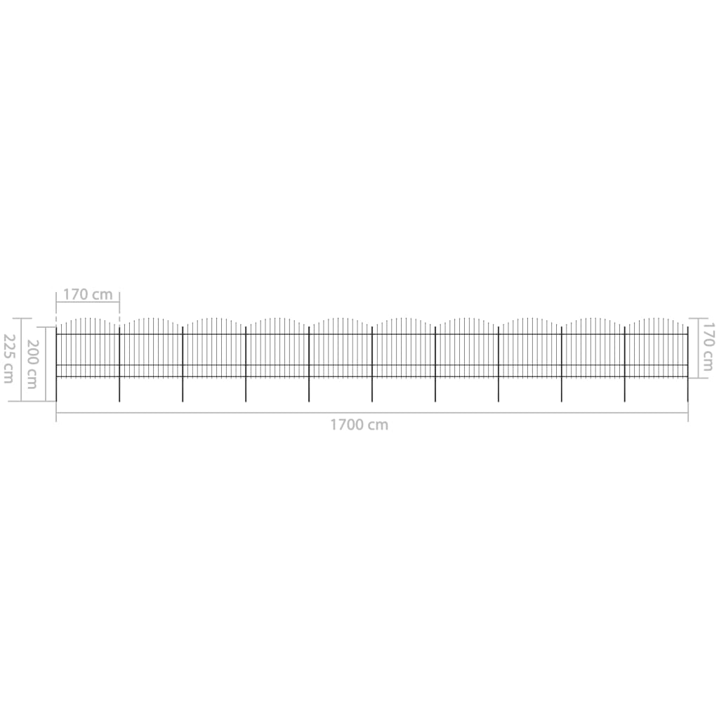 Tuinhek met speren bovenkant (1,5-1,75)x1,7 m staal zwart