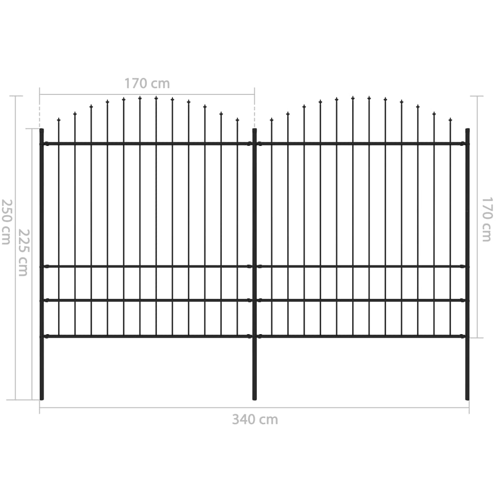 Tuinhek met speren bovenkant (1,5-1,75)x1,7 m staal zwart