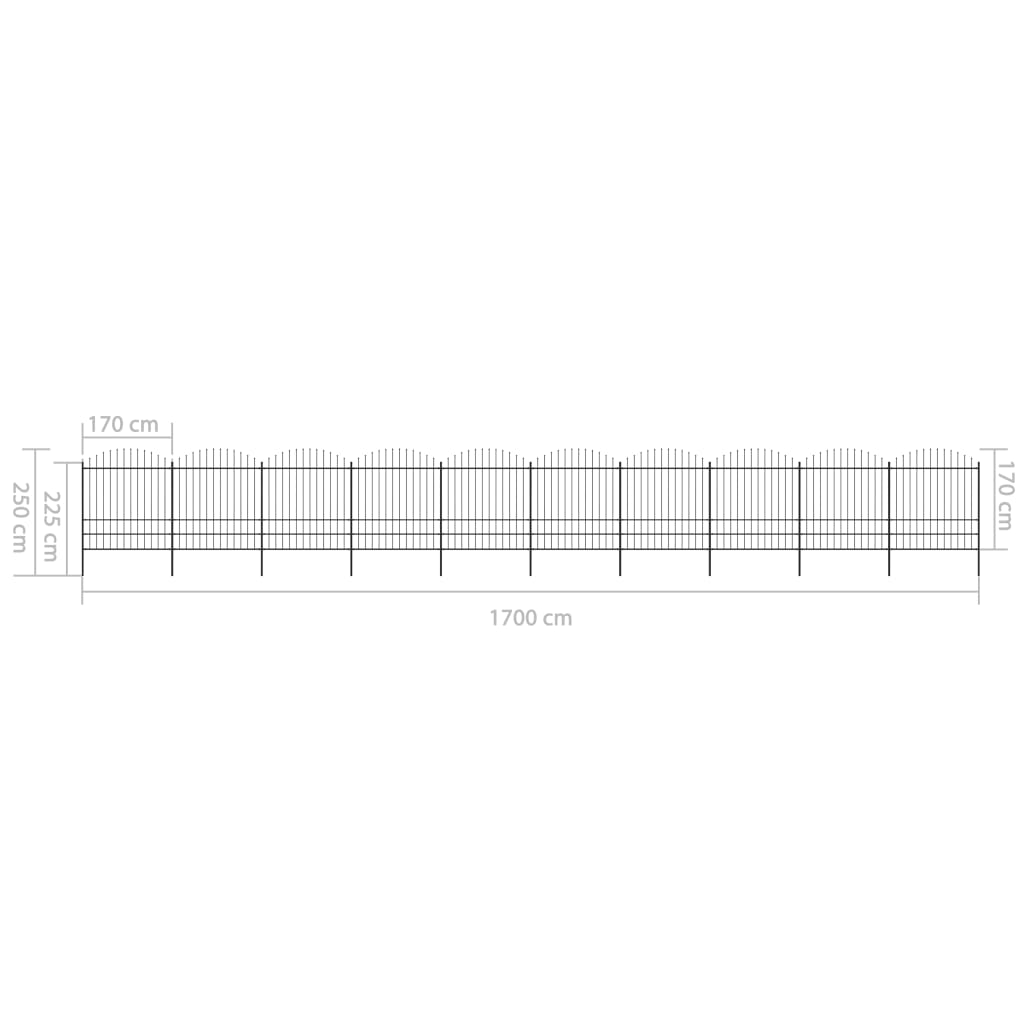 Tuinhek met speren bovenkant (1,5-1,75)x1,7 m staal zwart