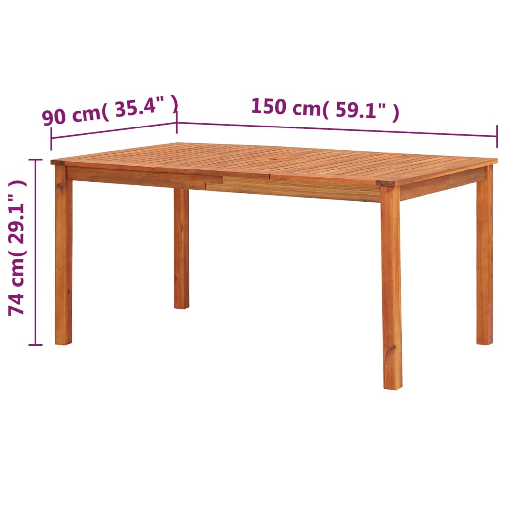 Table de jardin 150x90x74 cm en bois d'acacia massif