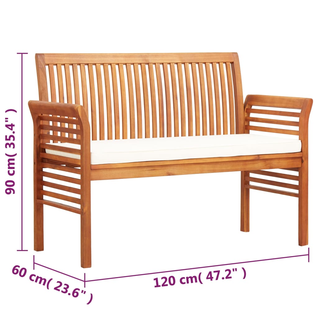 Banc de jardin 3 places avec coussin 150 cm en bois d'acacia massif