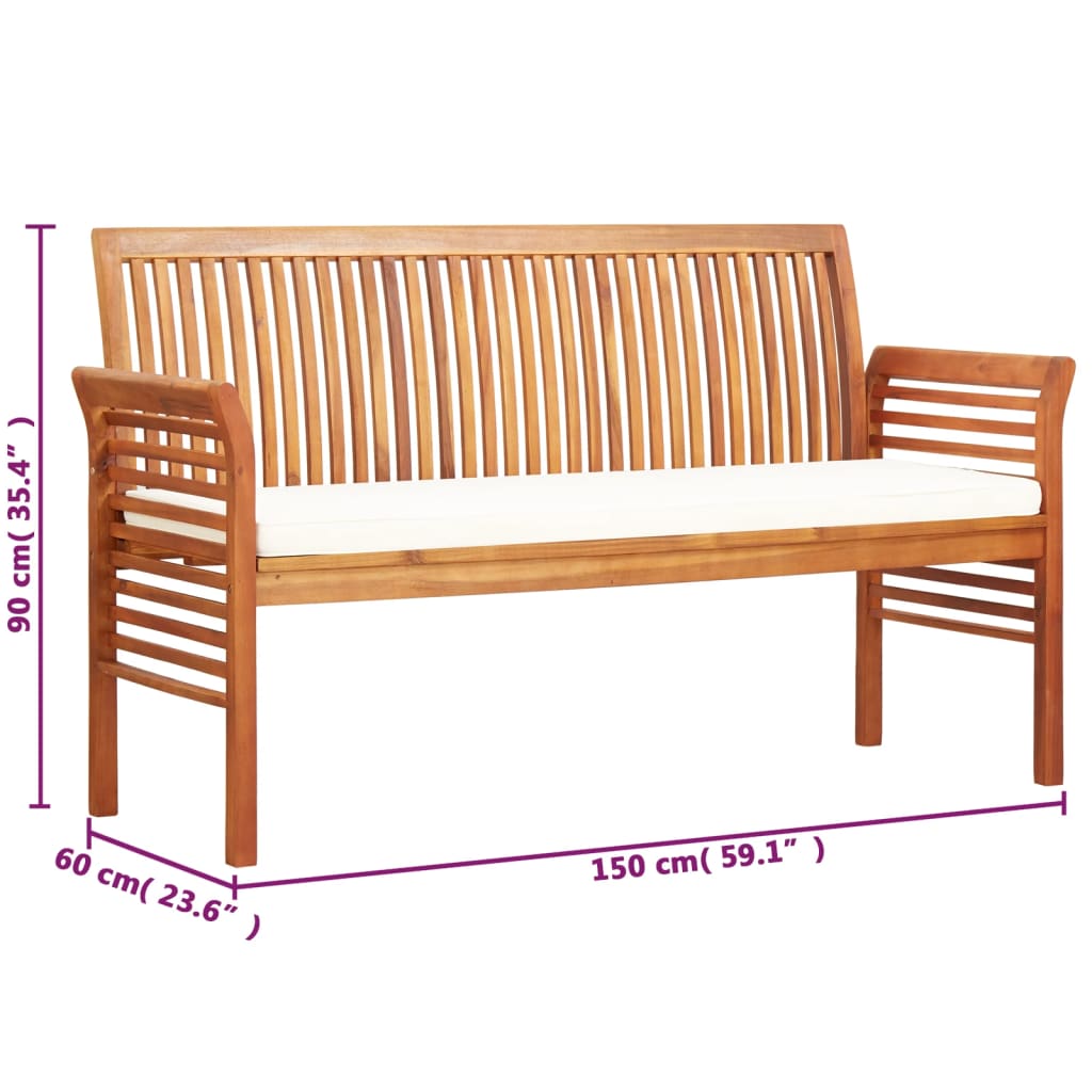 Banc de jardin 3 places avec coussin 150 cm en bois d'acacia massif