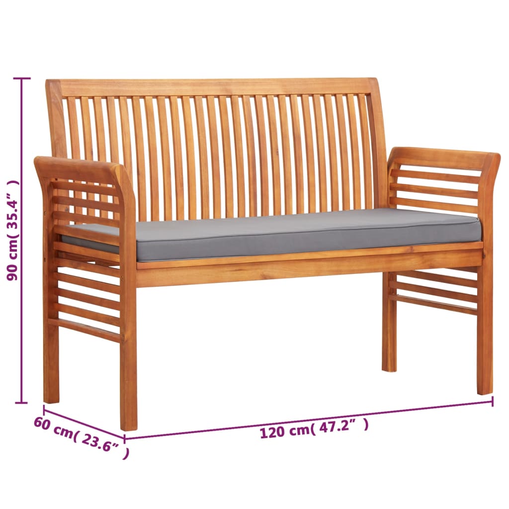 Banc de jardin 3 places avec coussin 150 cm en bois d'acacia massif