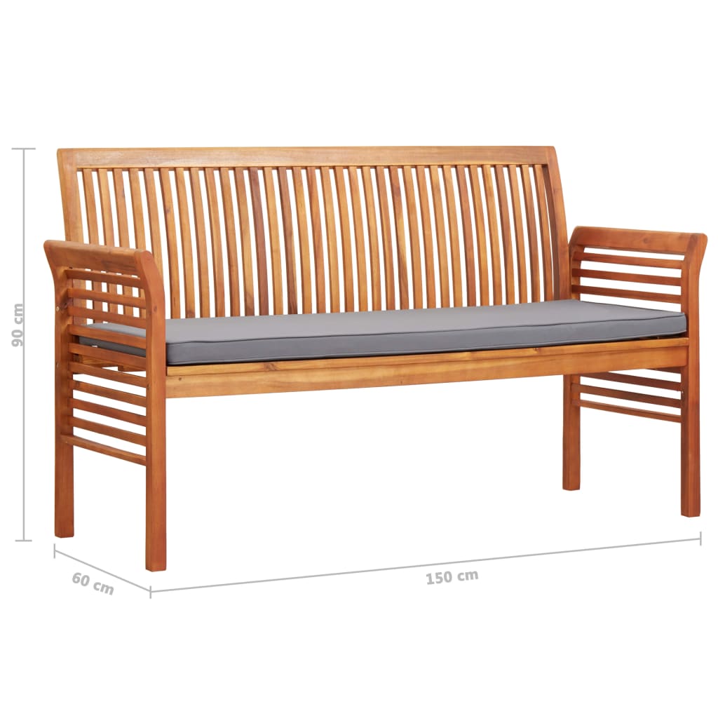 Banc de jardin 3 places avec coussin 150 cm en bois d'acacia massif