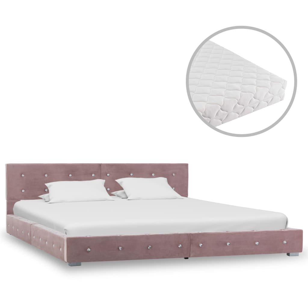 Bed met matras fluweel roze 180x200 cm