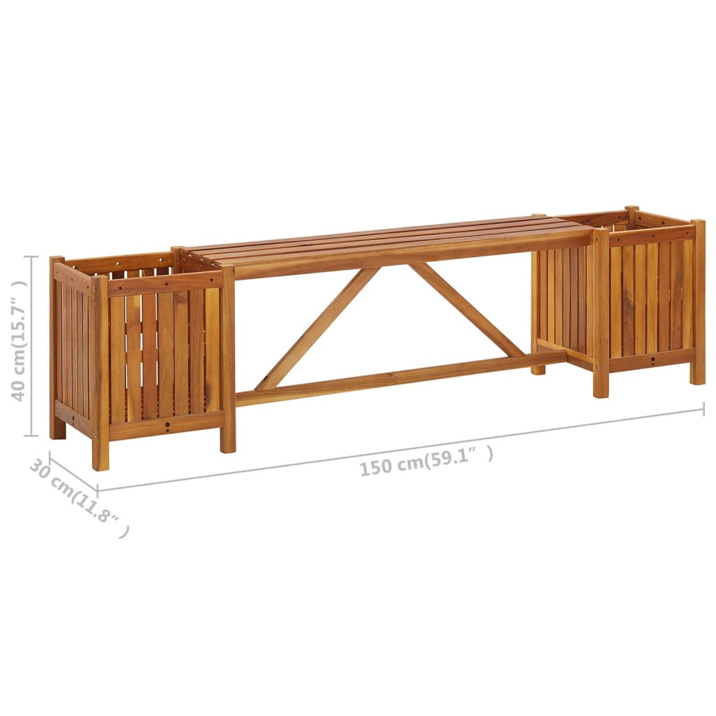 Banc de jardin avec 2 bacs à fleurs 150x30x40 cm bois d'acacia massif