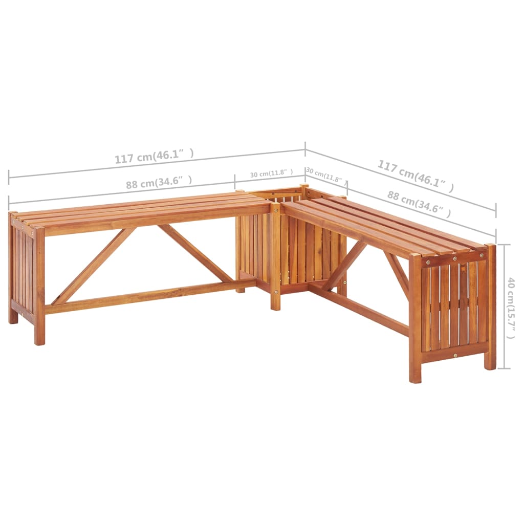 Banc de jardin avec 2 bacs à fleurs 150x30x40 cm bois d'acacia massif