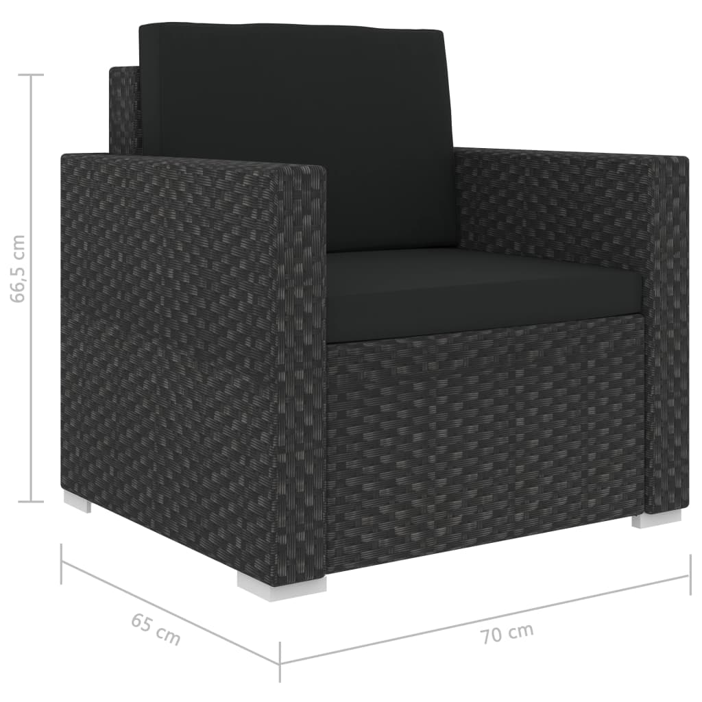 13-delige Loungeset met kussens poly rattan zwart