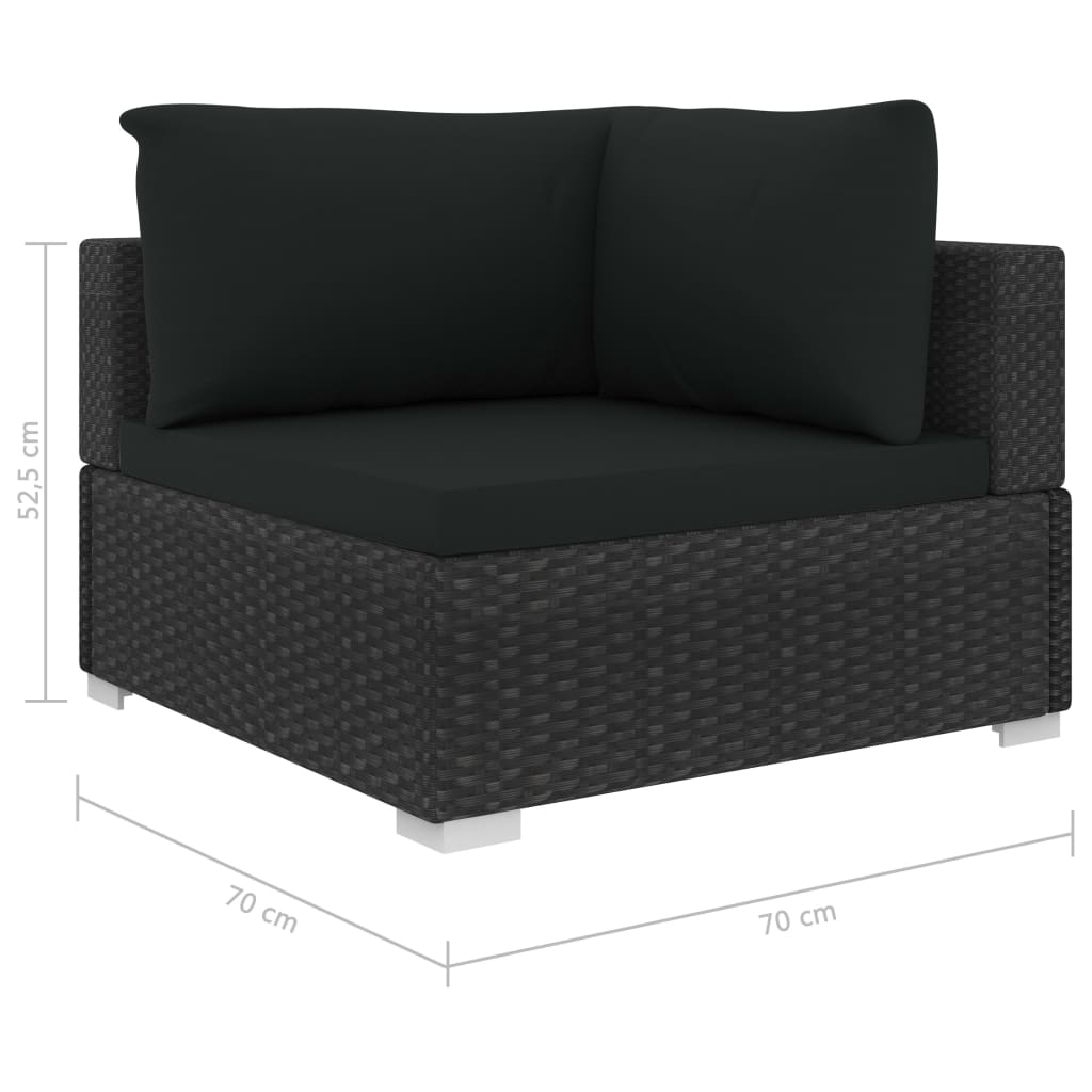 13-delige Loungeset met kussens poly rattan zwart