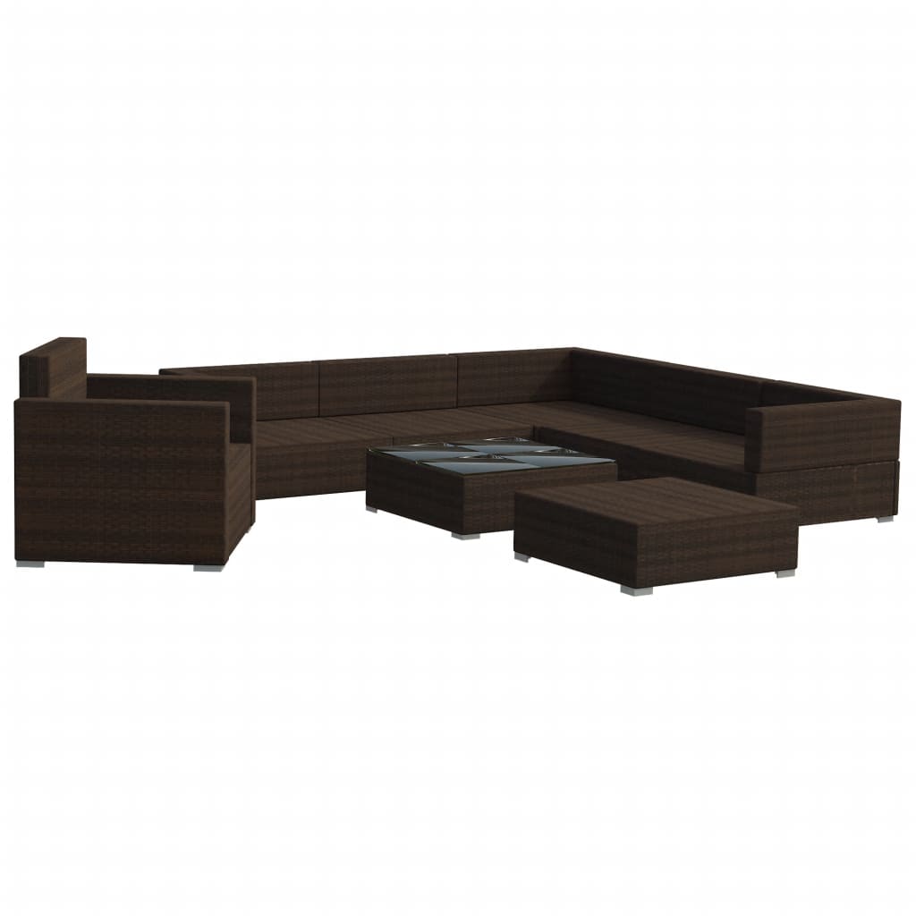 8-delige Loungeset met kussens poly rattan bruin