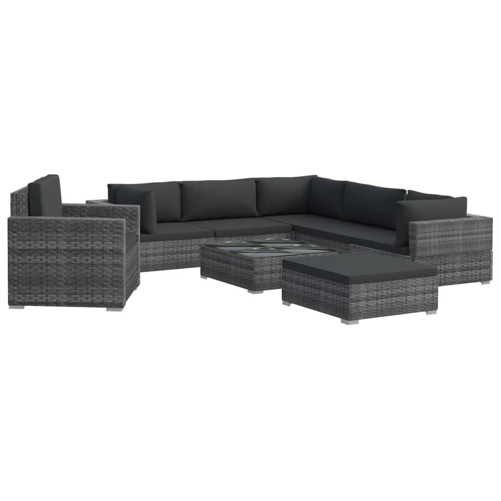 8-delige Loungeset met kussens poly rattan bruin