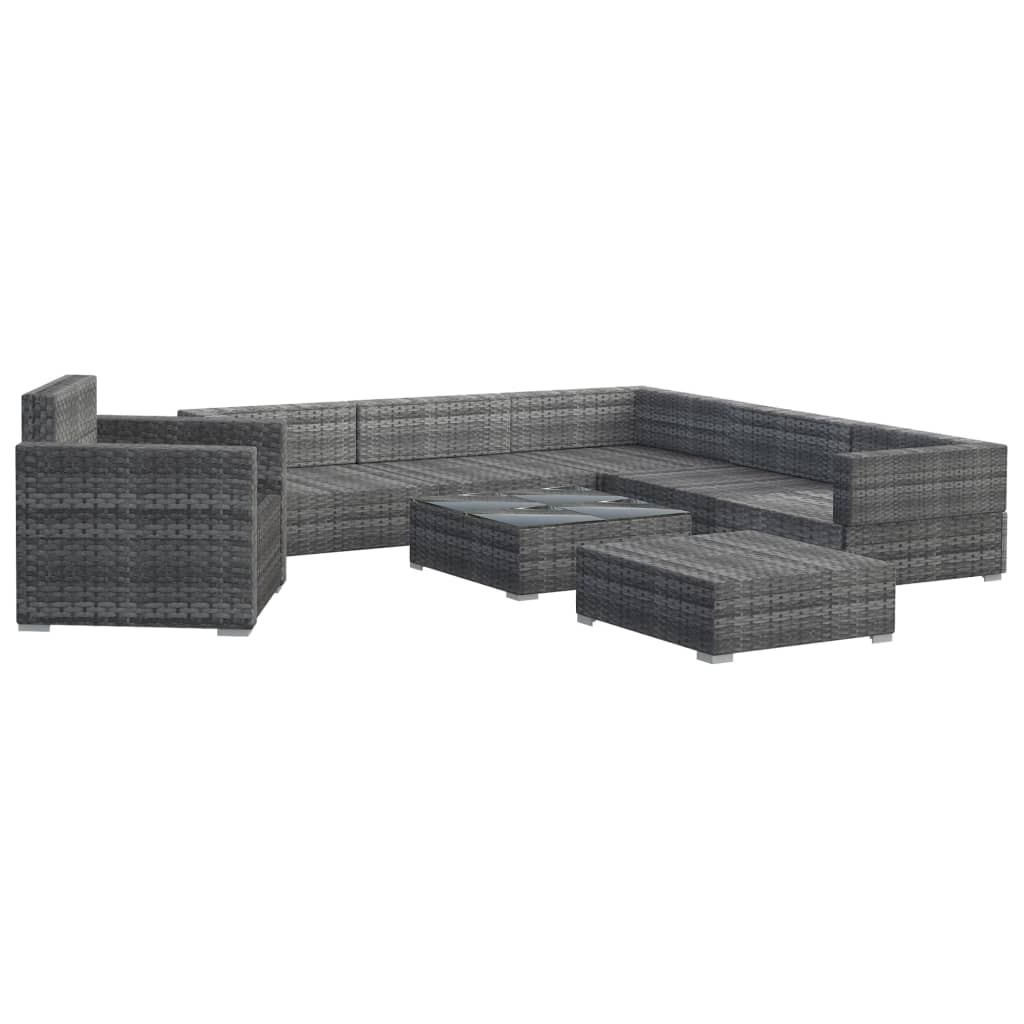 8-delige Loungeset met kussens poly rattan bruin