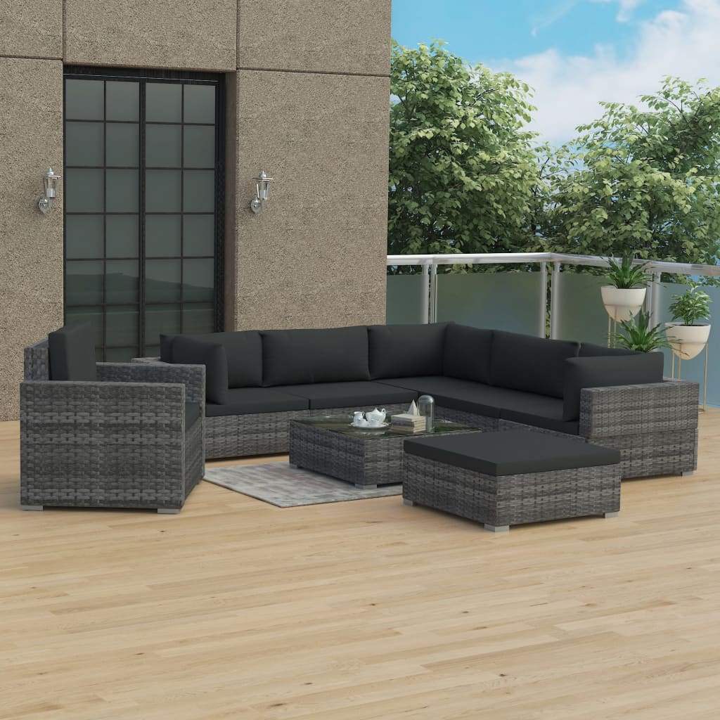 8-delige Loungeset met kussens poly rattan bruin