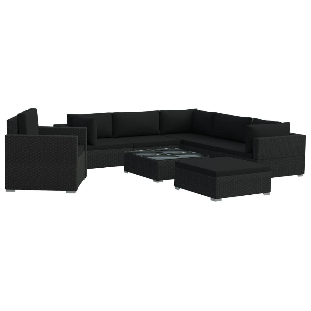 8-delige Loungeset met kussens poly rattan bruin