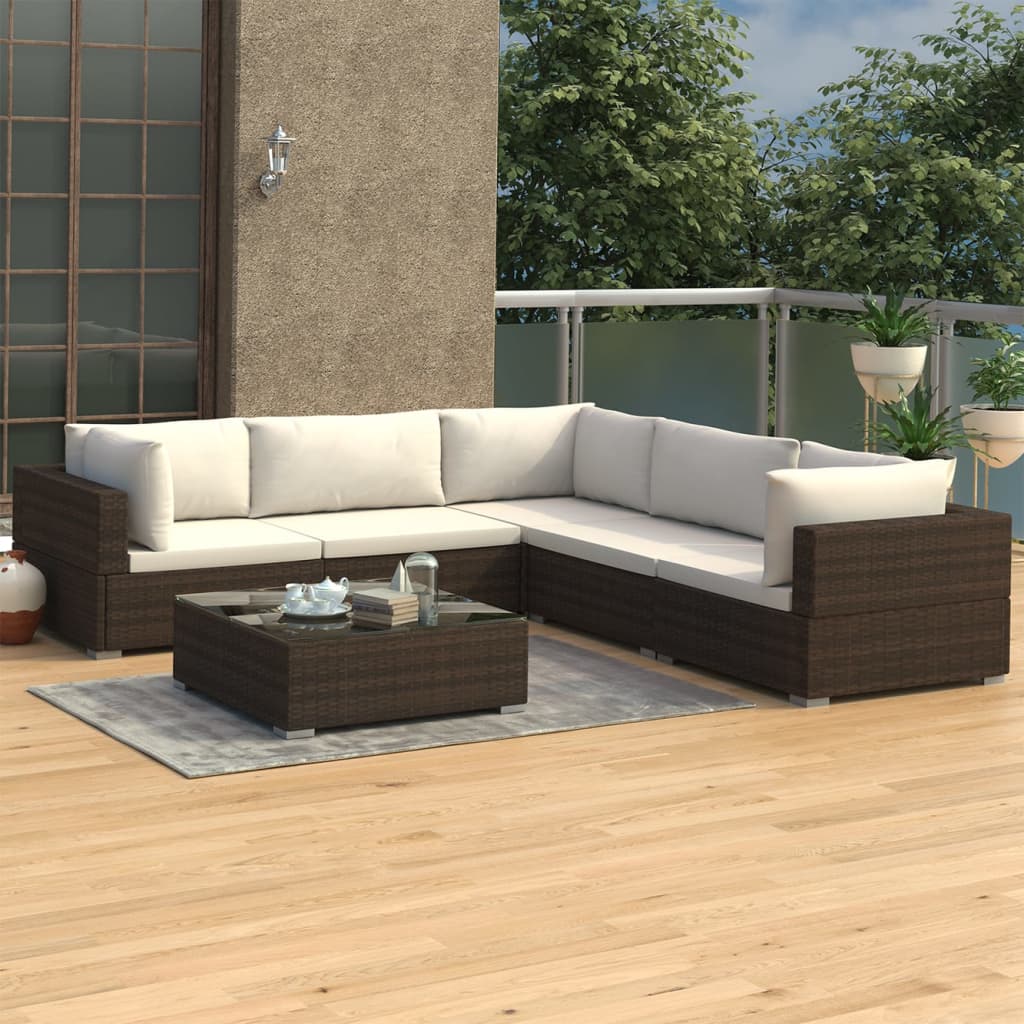 6-delige Loungeset met kussens poly rattan