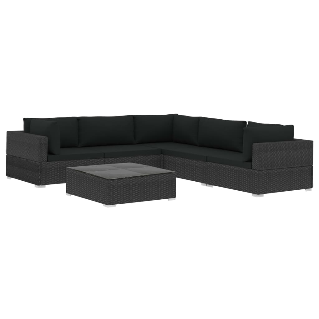 6-delige Loungeset met kussens poly rattan