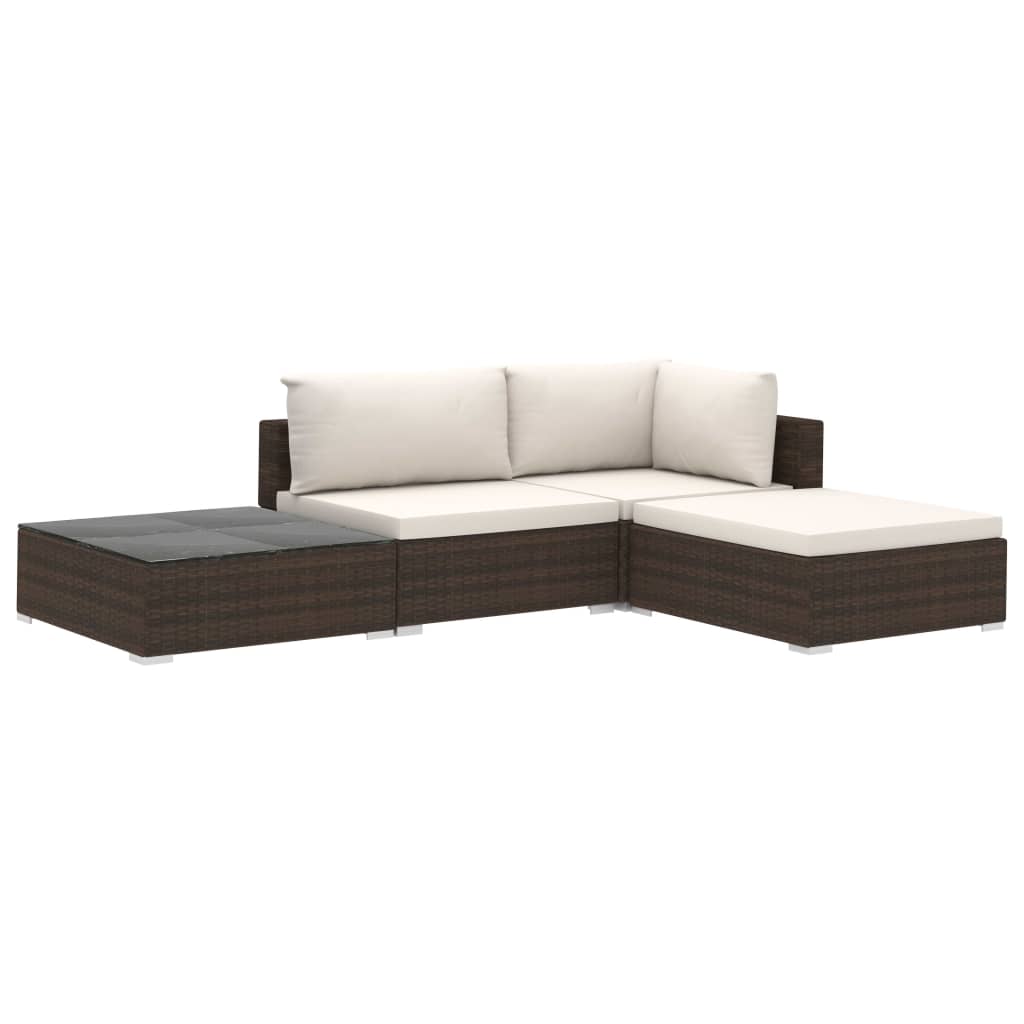 4-delige Loungeset met kussens poly rattan