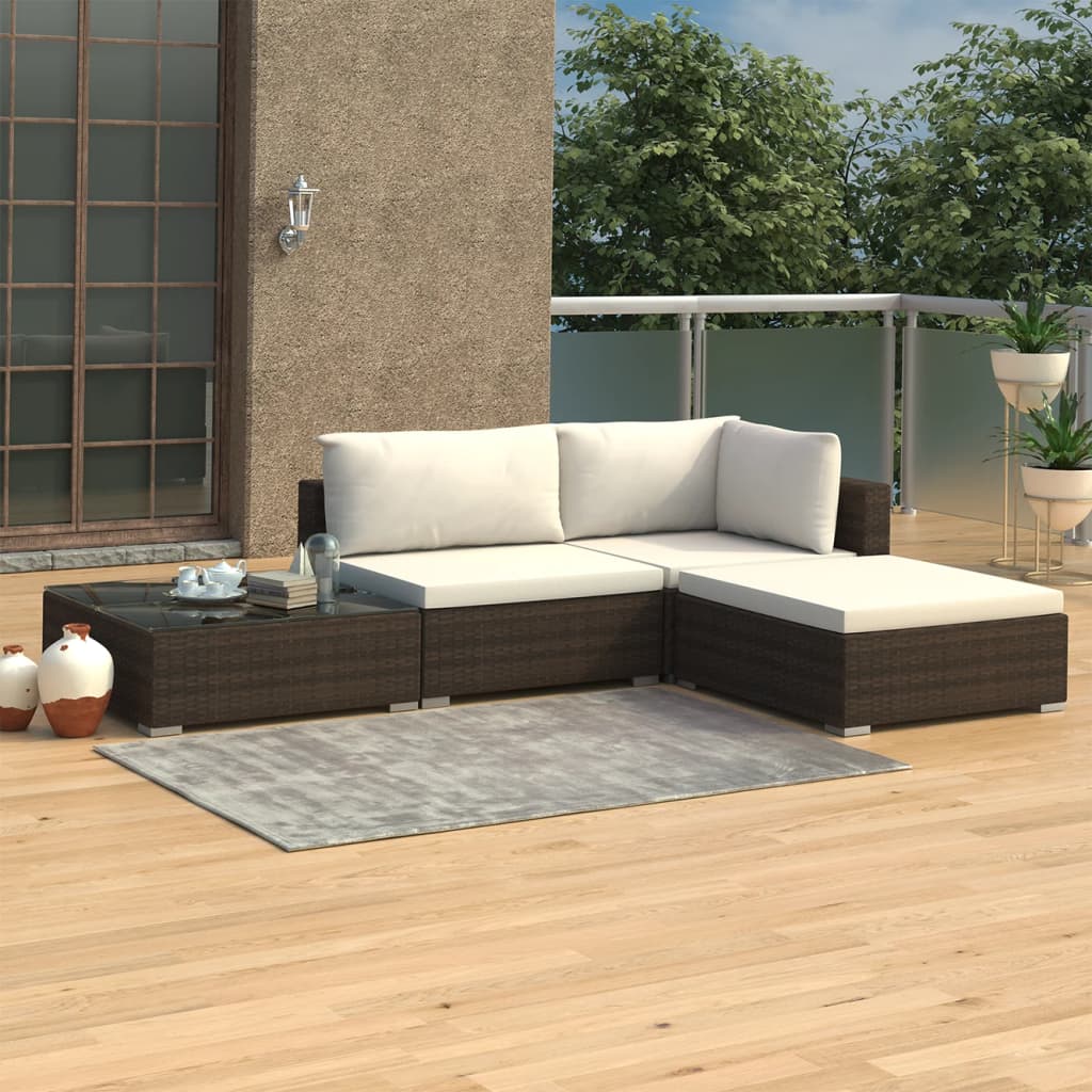 4-delige Loungeset met kussens poly rattan