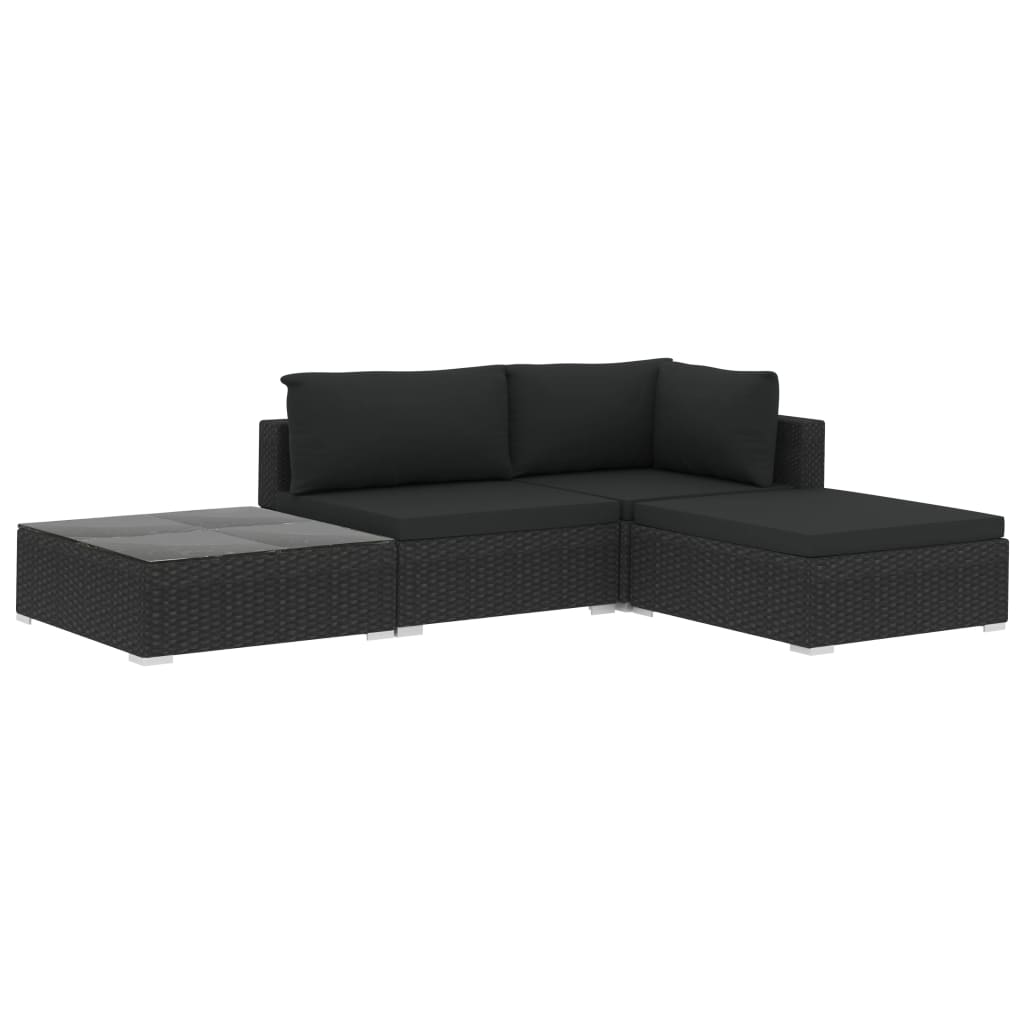 4-delige Loungeset met kussens poly rattan