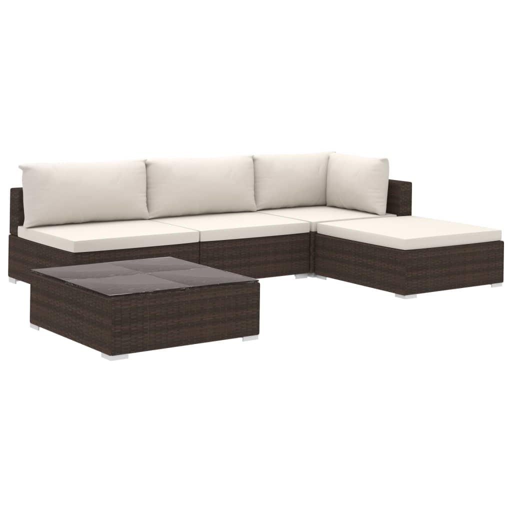 5-delige Loungeset met kussens poly rattan