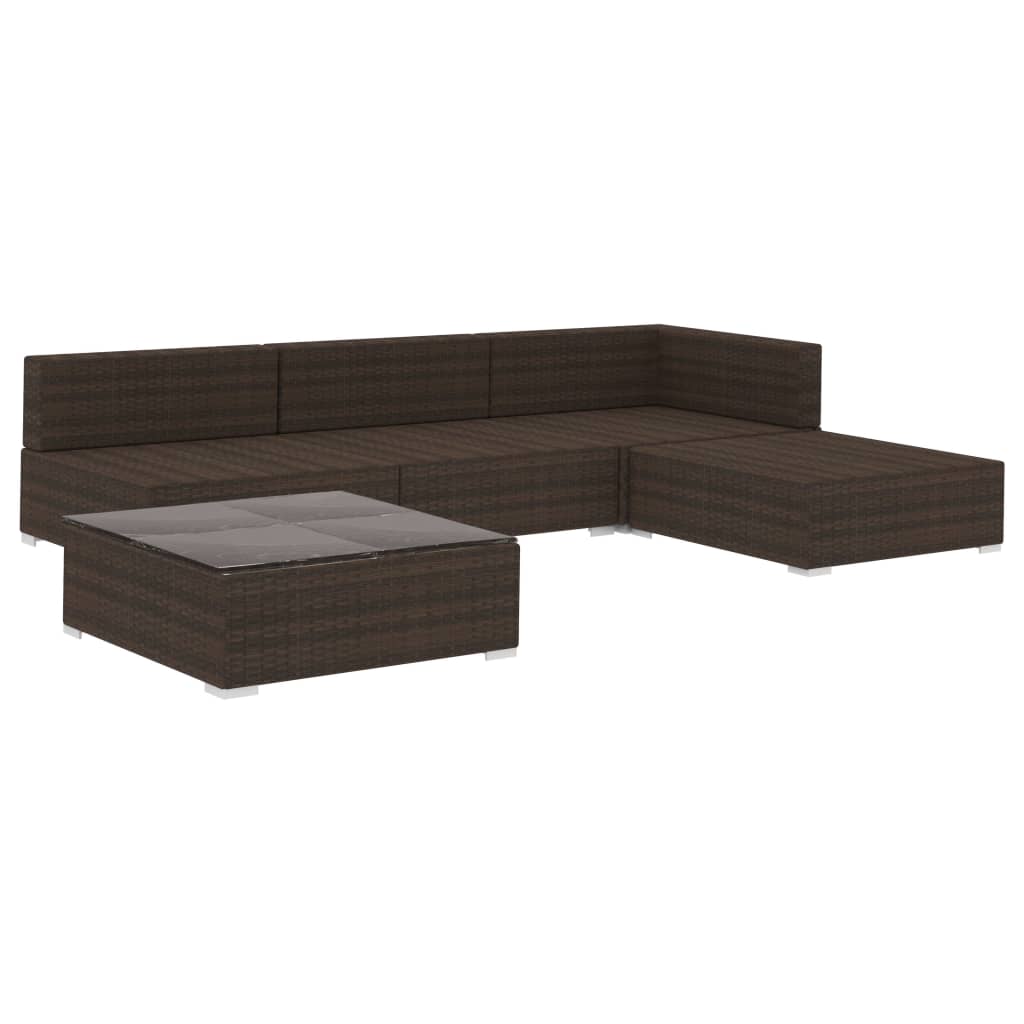 5-delige Loungeset met kussens poly rattan