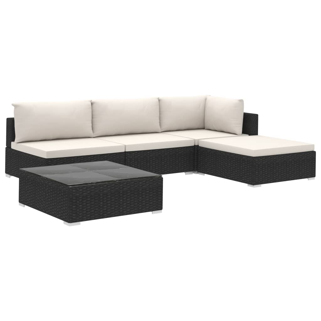 5-delige Loungeset met kussens poly rattan