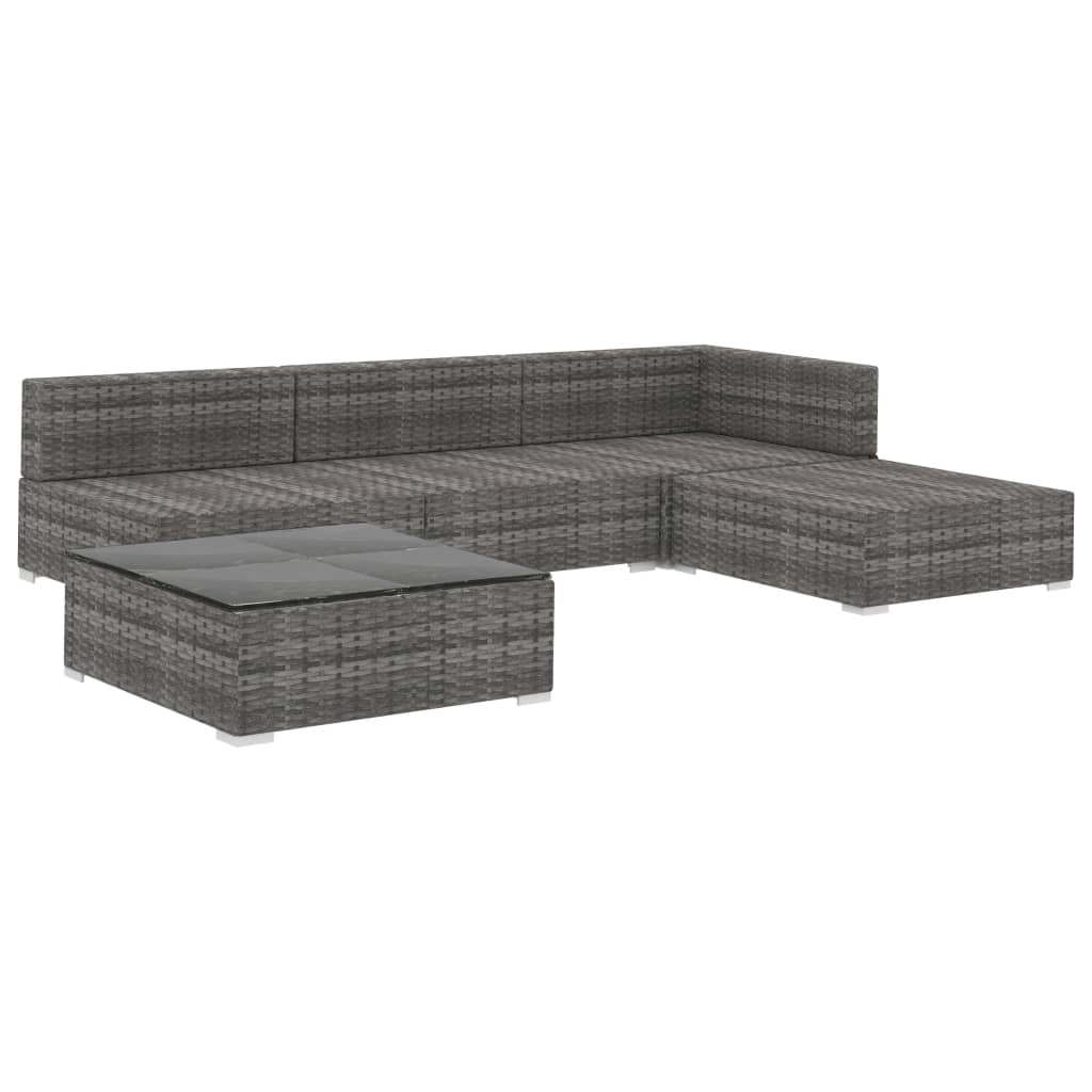 5-delige Loungeset met kussens poly rattan