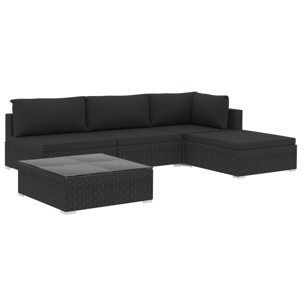 5-delige Loungeset met kussens poly rattan