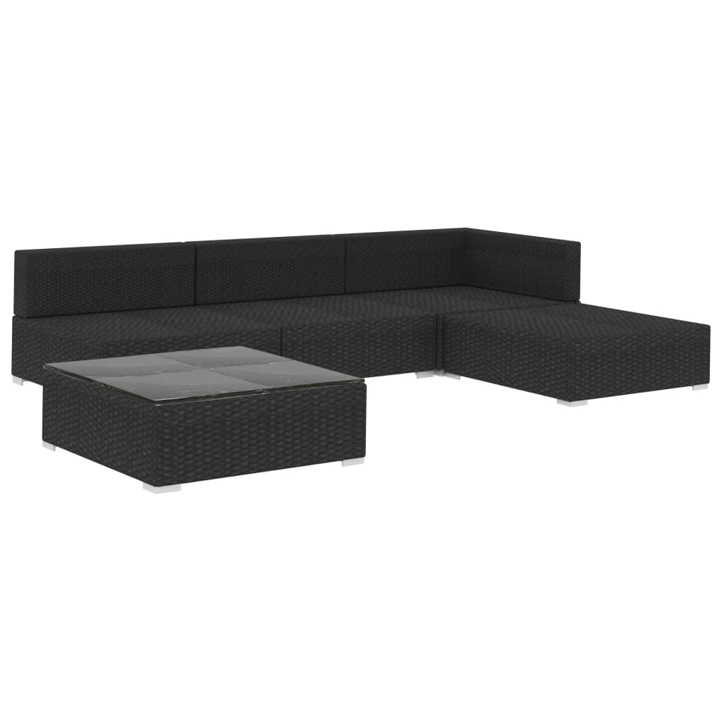 5-delige Loungeset met kussens poly rattan