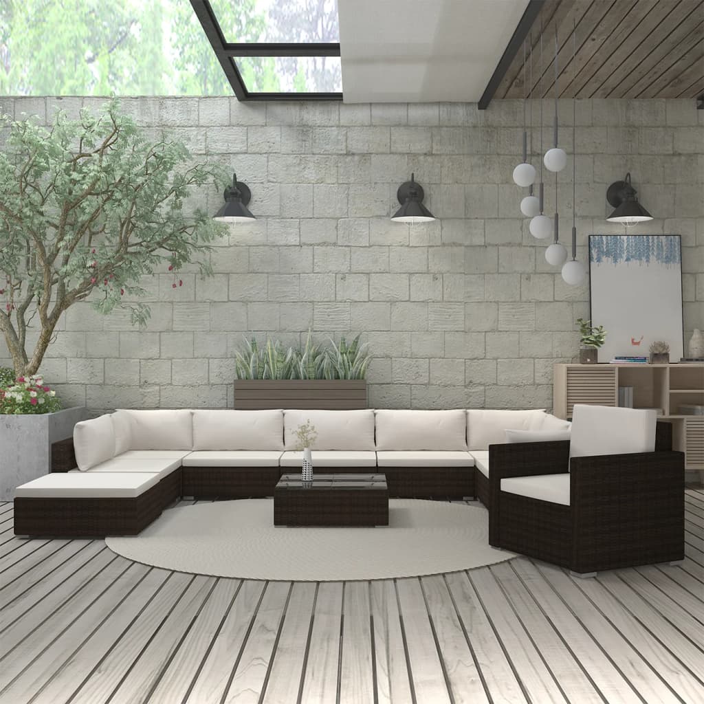 11-delige Loungeset met kussens poly rattan